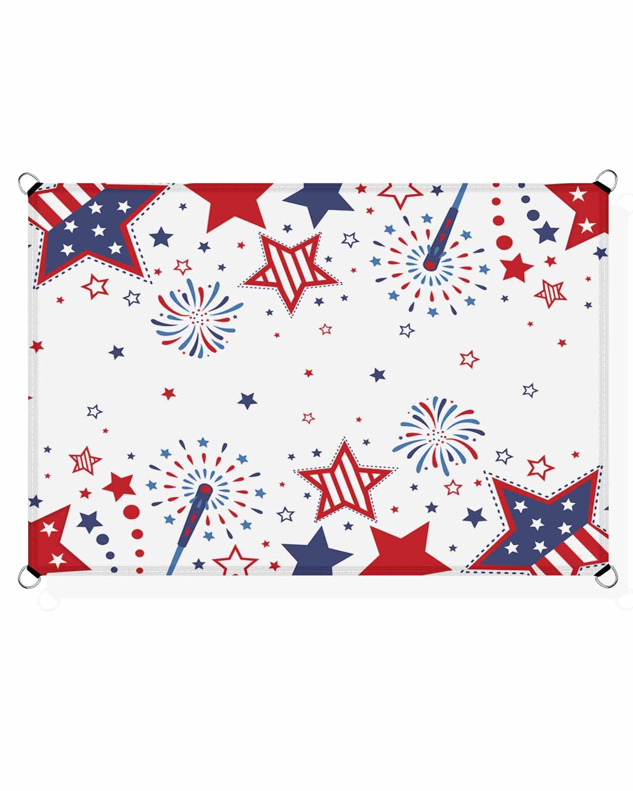 Boanket Sun Shade Sail 6.5' x 10', Red Blue Star 4th of July UV Block Sun Sails Shades for Outdoor Decor, Independence Day Fireworks Shade Cloth for Patio Deck Terrace Garden Lawns Beach Backyard