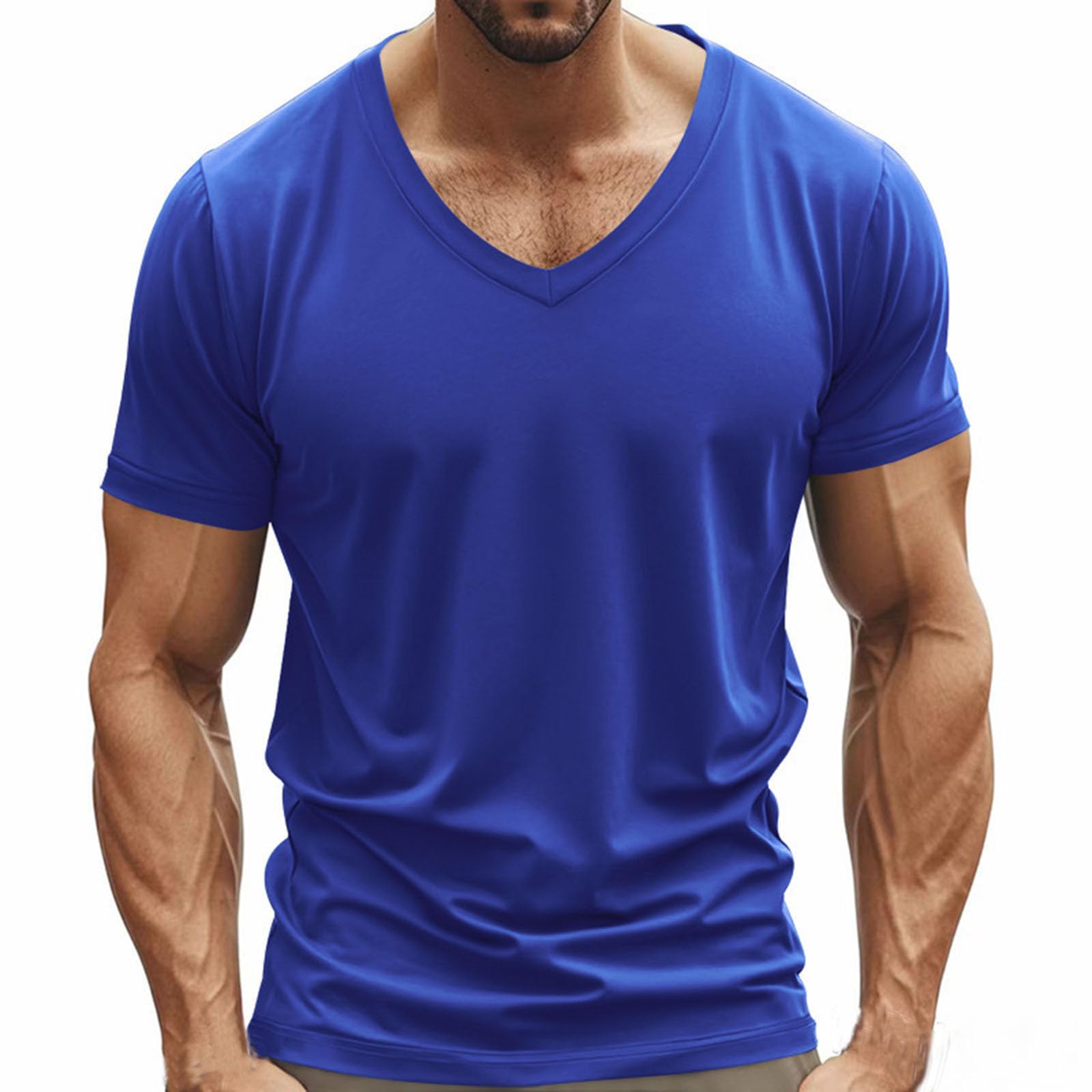 Men's T Shirts Short Sleeve Classic V Neck Tshirt Casual Summer Basic Tee Slim Workout Athletic Tops Muscle Fit