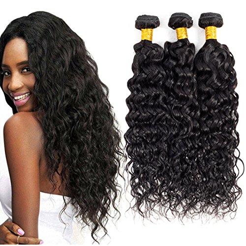 Water Wave Hair 3 Bundles Virgin Human Hair 3 Bundles Wet and Wavy 3 bundles Human hair Natural Black (20/22/24, 3 bundles)