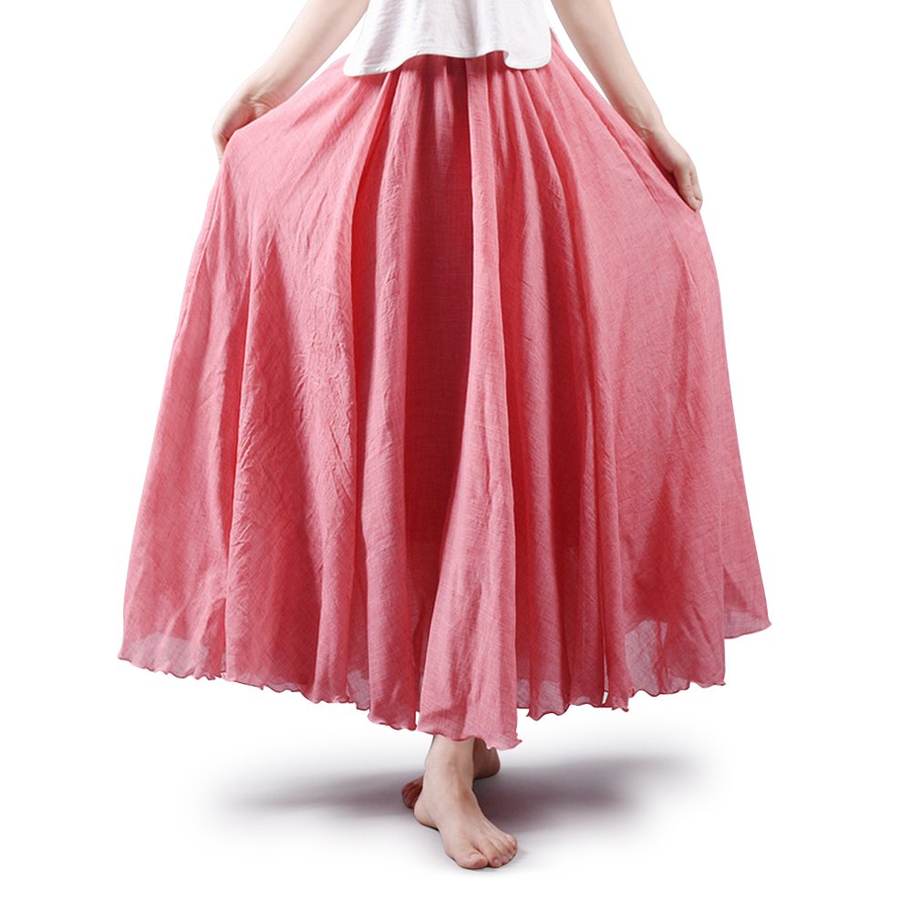 AeslechWomen's Bohemian Elastic Waist A Line Flowy Maxi Long Skirts
