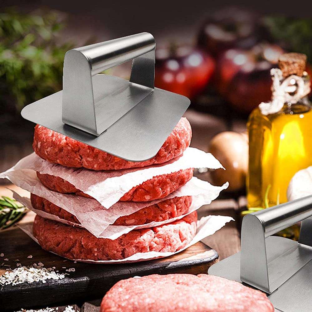 DIY Hackbratenpresse Edelstahl Hacksteak Werkzeug Burgerpresse Smasher für Küche, Garten, Restaurant, Grill