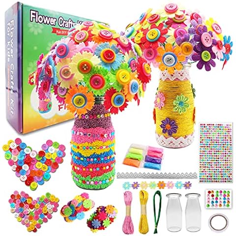 Crafts for Girls Ages 6-10 Make Your Own Flower Bouquet with Buttons and Felt Flowers, Vase Art and Craft for Children - DIY Activity Christmas Birthday Gift for Girls Age 6 7 8 9 10 Year Old Cover