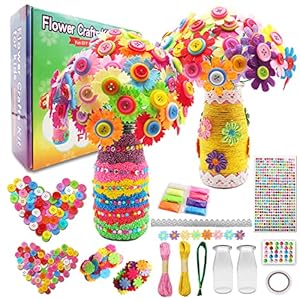 Crafts for Girls Ages 6-10 Make Your Own Flower Bouquet with Buttons and Felt Flowers, Vase Art and Craft for Children – DIY Activity Christmas Birthday Gift for Girls Age 6 7 8 9 10 Year Old
