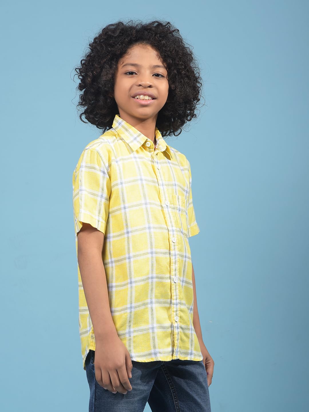 Crimsoune Club Boy's Yellow Checked 100% Cotton Shirt (13-14Y) 2