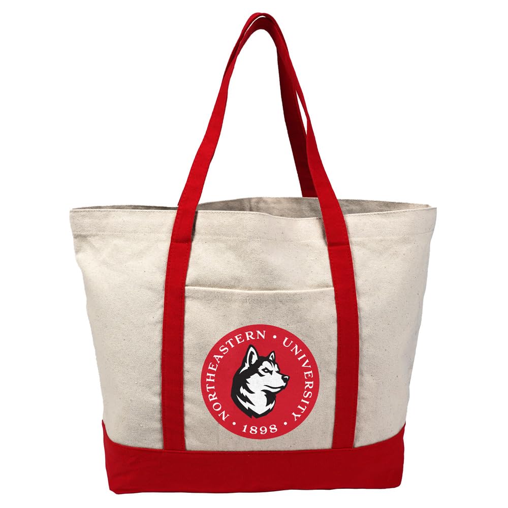 Campus Lab Collegiate Primary Logo Canvas Tote Bag With External Pocket, Reusable Shoulder Bag for Shopping, Beach
