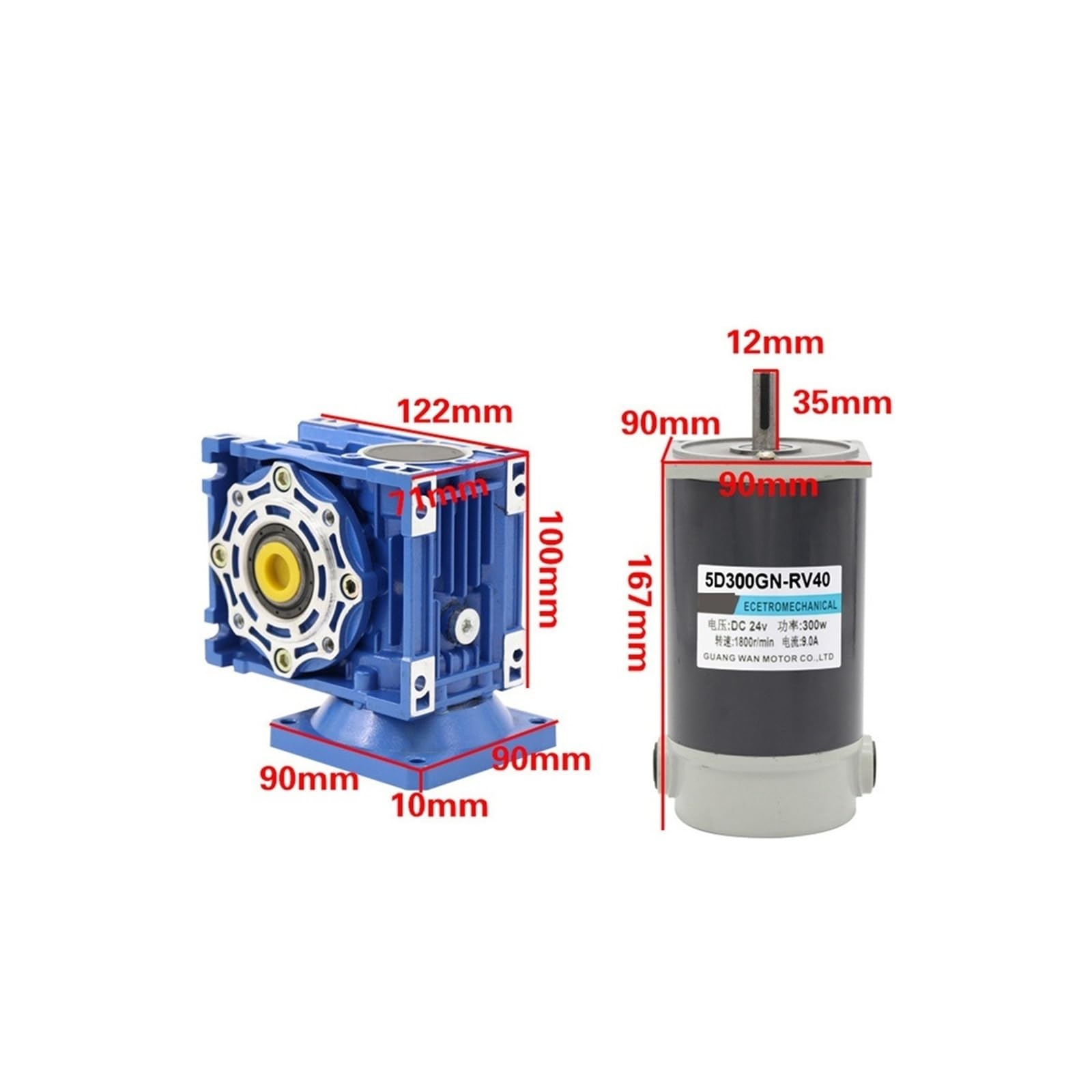 RV40 DC12V/24V 300W 9A DC-Schneckengetriebe mit Drehmoment und Drehzahlreduziermotor (1800 U/min) Verschleißfestigkeit(35rpm,24V)