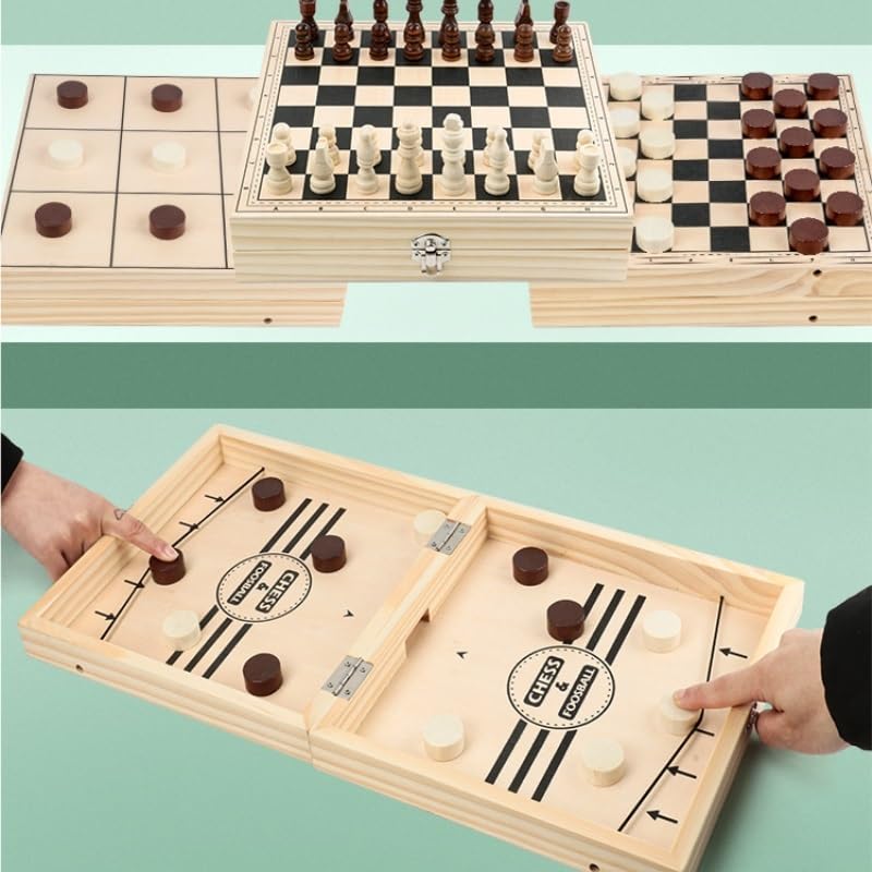ajedrez magnetico Juego de Mesa de ajedrez Plegable 4 en 1 for niños y Adultos Damas, Tres en Raya portátil y de Viaje.