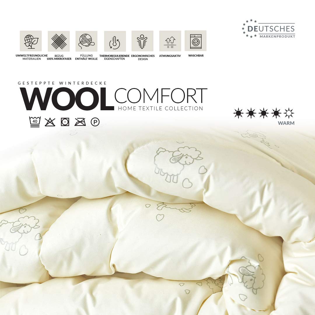 sei Design Wolle Bettdecke Wool Comfort mit feinste Schurwolle gefüllt - Winterwarm 220x200 - Bezug - weiche Mikrofaser