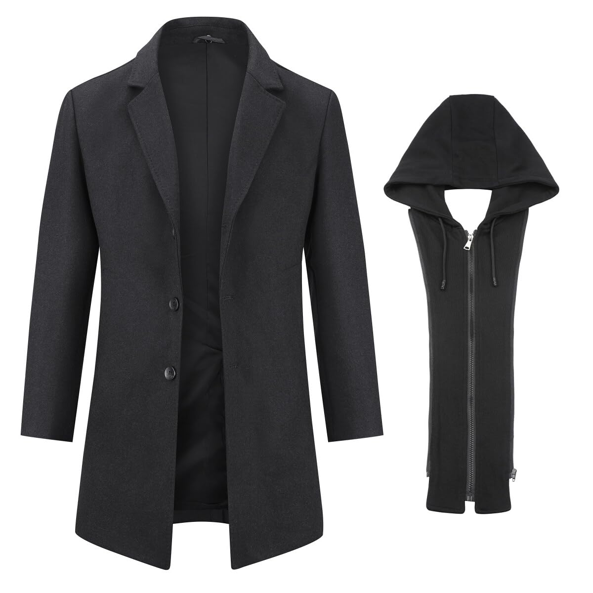 YOUTHUP Cappotto di Lana da Uomo Slim Fit Spessore Cappotti Con Cappuccio Rimovibile Elegante Invernale Trench Coat