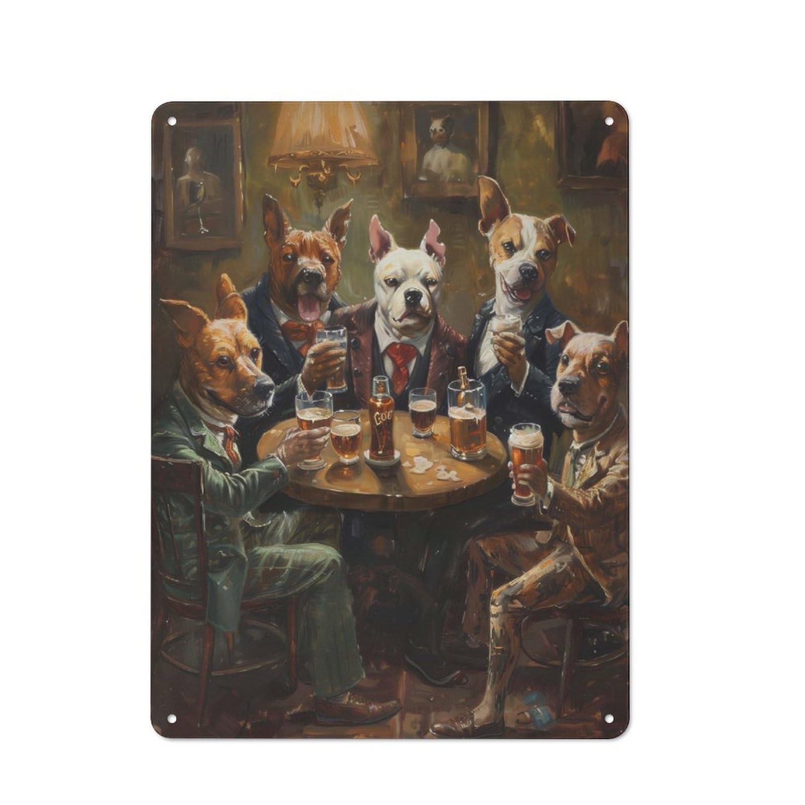 Junmoney Dogs Beer In A Tavern Rustic Tin Wall Plaque 40X30cm For Garage Or Workshop, For Home Interiors, Feature Walls And Decorative Displays