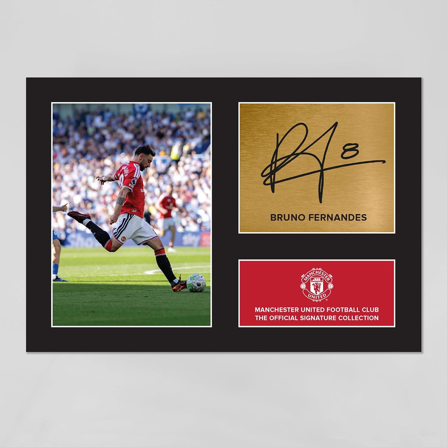 Themed Manchester United Official Signature Collection Print – Bruno Fernandes Signed Autograph Photo Display for Birthday A4 (29.7cm x 21cm), Mounted Only