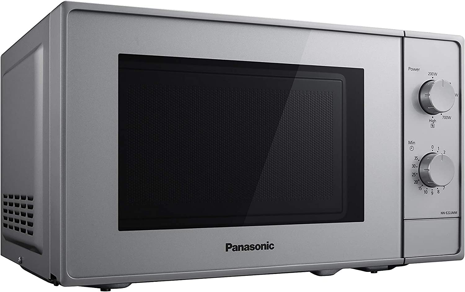 Panasonic NN-E22JMMEPG | Four Micro-ondes Solo, 20 L, 5 niveaux de puissance : 800W/700W/360W/270W/200W, Plateau tournant 25,5 cm, Intérieur acrylique, Argent – Version FR