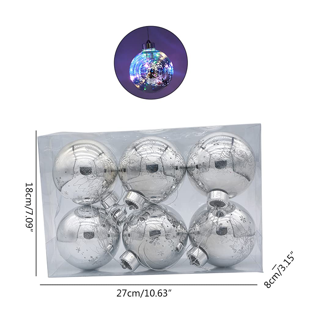 6 bolas de Navidad inastillables con luces LED, funciona con pilas, con purpurina, colgante luminoso, decoración de árbol de Navidad para árbol