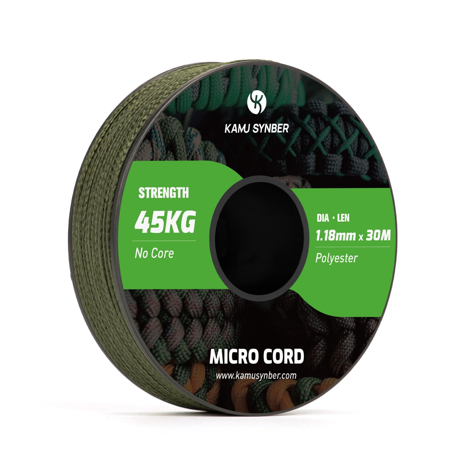 Kamu Synber Micro Cord 1.18mm Paracord Braided Rope 30m Spool for Bracelet, Crafting, Jewelry Making, Key Chains | Support 45kg | Army Green