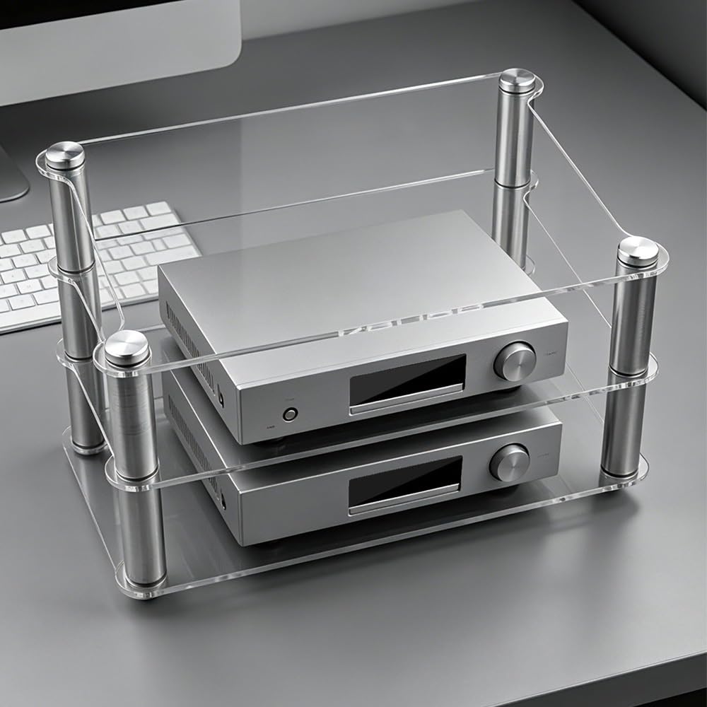 Generico Supporto Multimediale AV In Acrilico A 3 Livelli, Piccolo Mobile Hifi Audio Video Rack, Mini Piccolo Rack Da Tavolo Per Amplificatore Di Alimentazione(Clear)