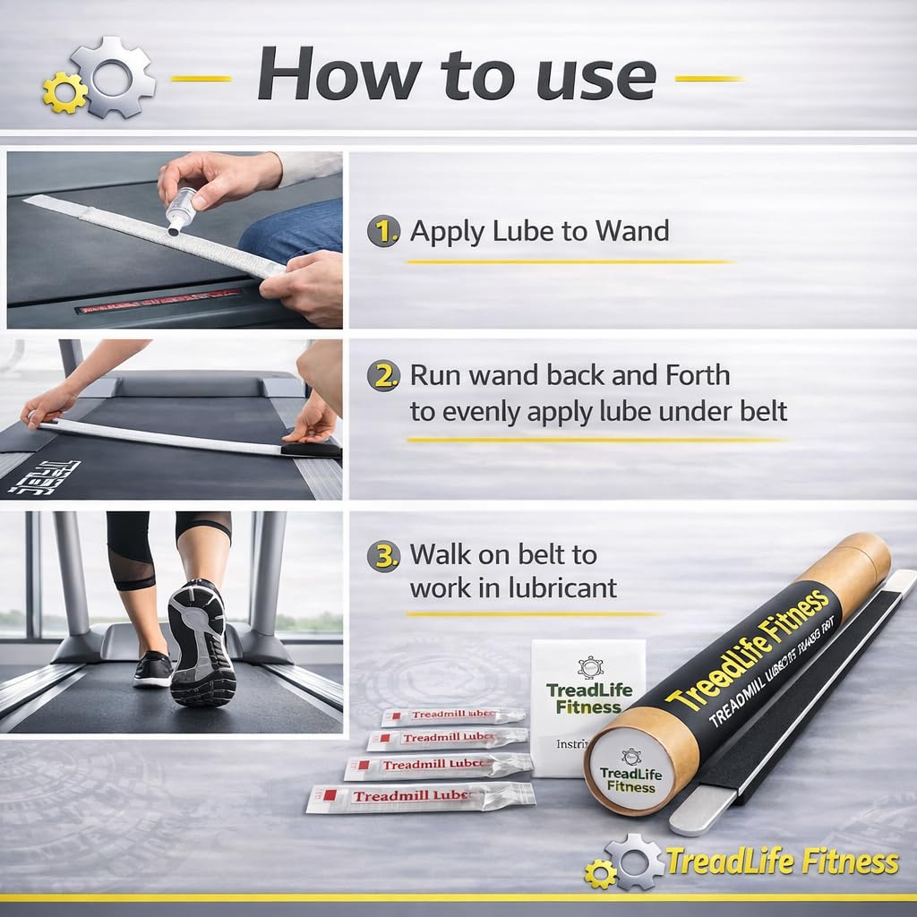 TreadLife Fitness Kit di manutenzione per tapis roulant | 5 applicazioni di lubrificante per tapis roulant per cintura | Lubrificante al 100% in silicone | Bacchetta applicatore extra larga "TruLube"