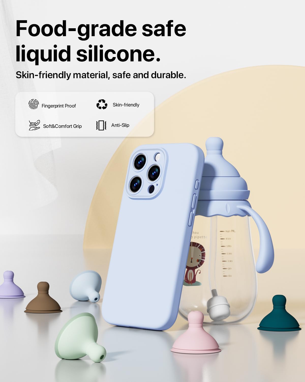 GOODVISH 3 in 1 Silicone Cover per iPhone 15 Pro 6.1" (2023), Custodia con 2 Pellicola Protettiva, Case per Cellulare Ultra Sottile Antiurto Resistente [Protezione Fotocamera], Cielo Blu