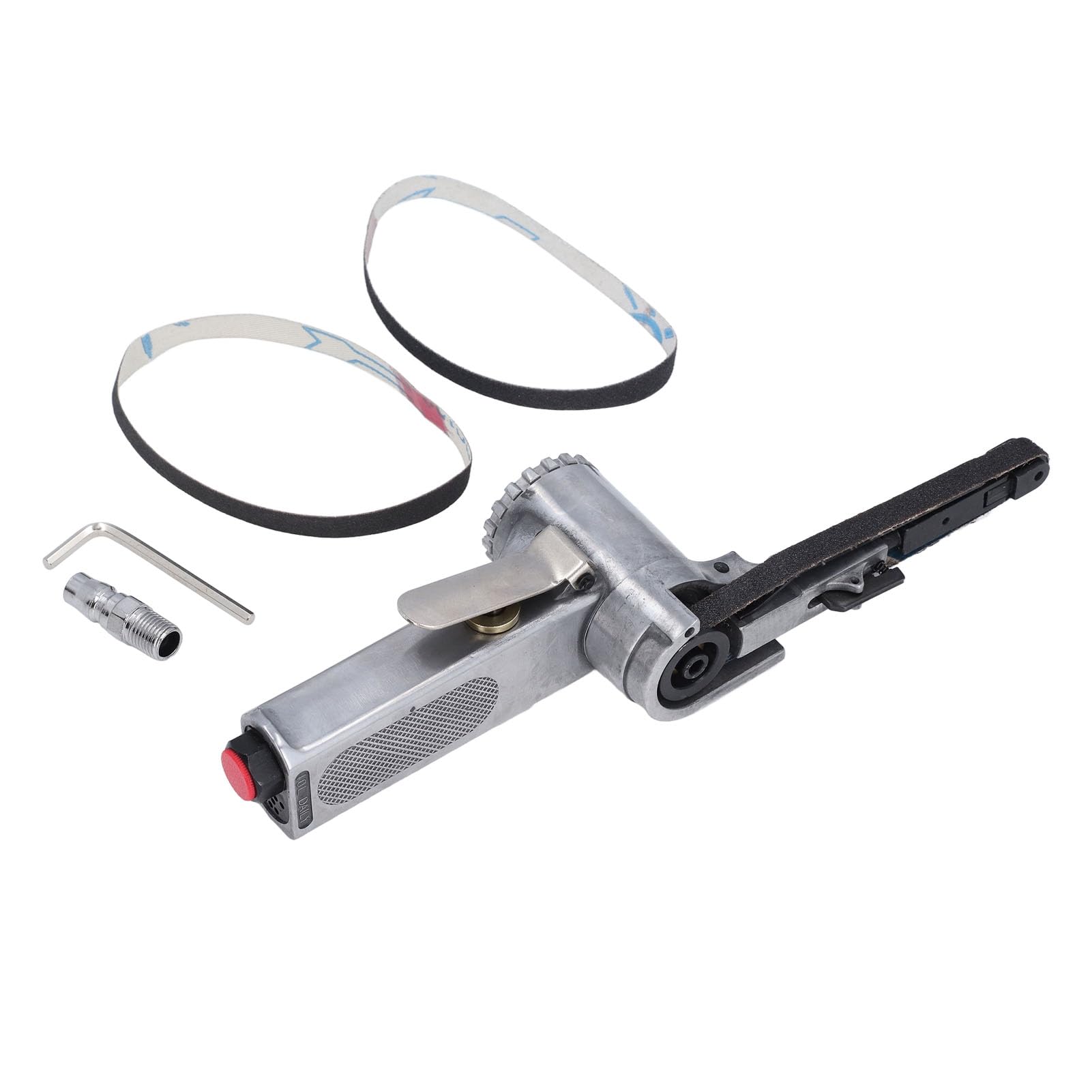Lijadora de banda neumática de 1/4 de pulgada, herramienta neumática para trabajos en metal; kit de lijadora y pulidora con banda de 10 mm; lijadora de banda neumática de acero