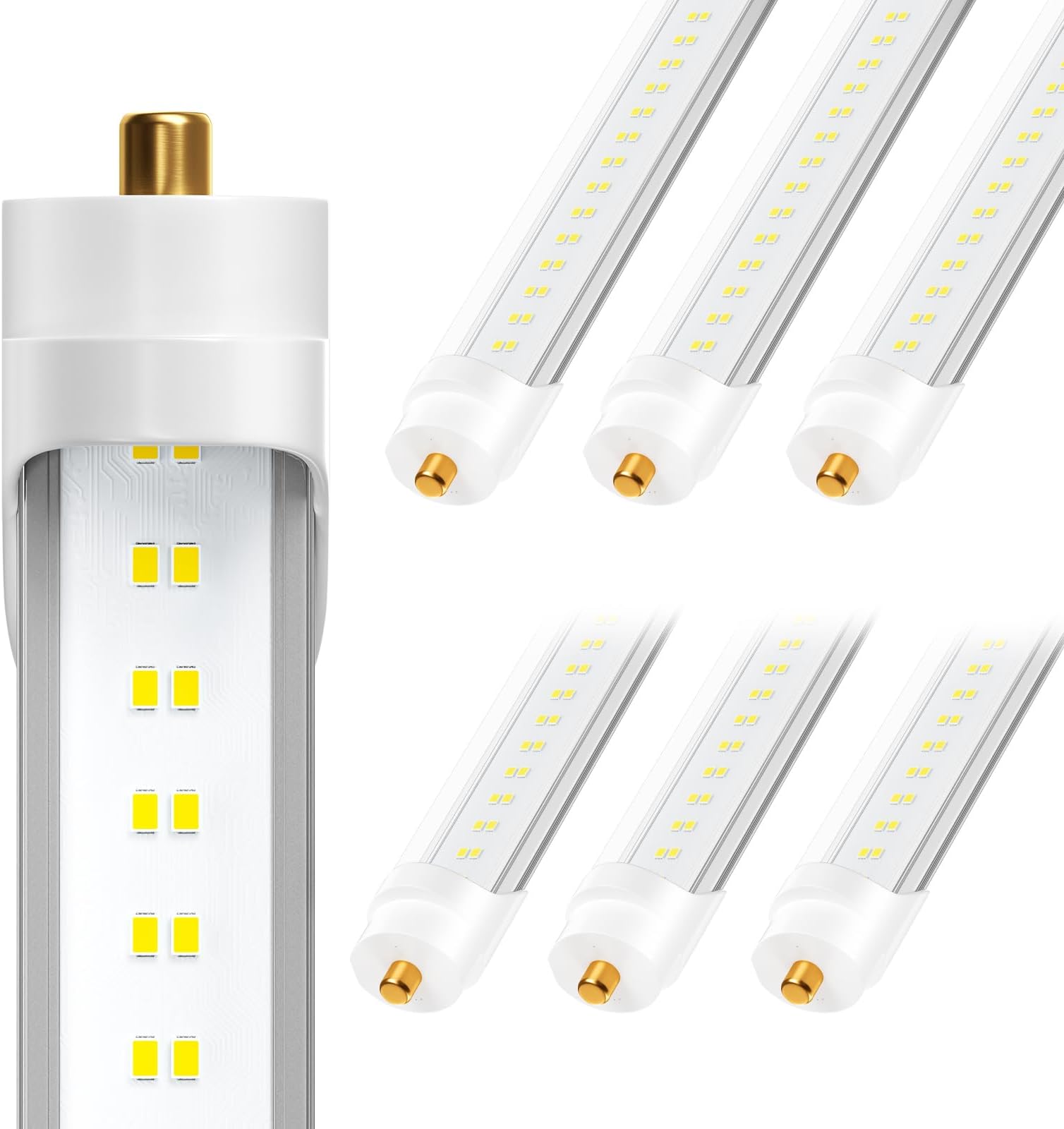 8FT LED Bulbs, Super Bright 72W 9000lm 5000K, T8 T10 T12 LED Tube Lights, FA8 Single Pin T8 LED Lights, Clear Cover, 8 Foot LED Bulbs to Replace Fluorescent Light Bulbs (Pack of 6)
