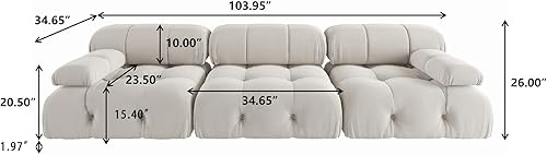 Miniatura 2 de JACH Sofá modular modular, modernos sofás profundos de 3 asientos, sofás modulares minimalistas de terciopelo de peluche de 104 pulgadas, sofá