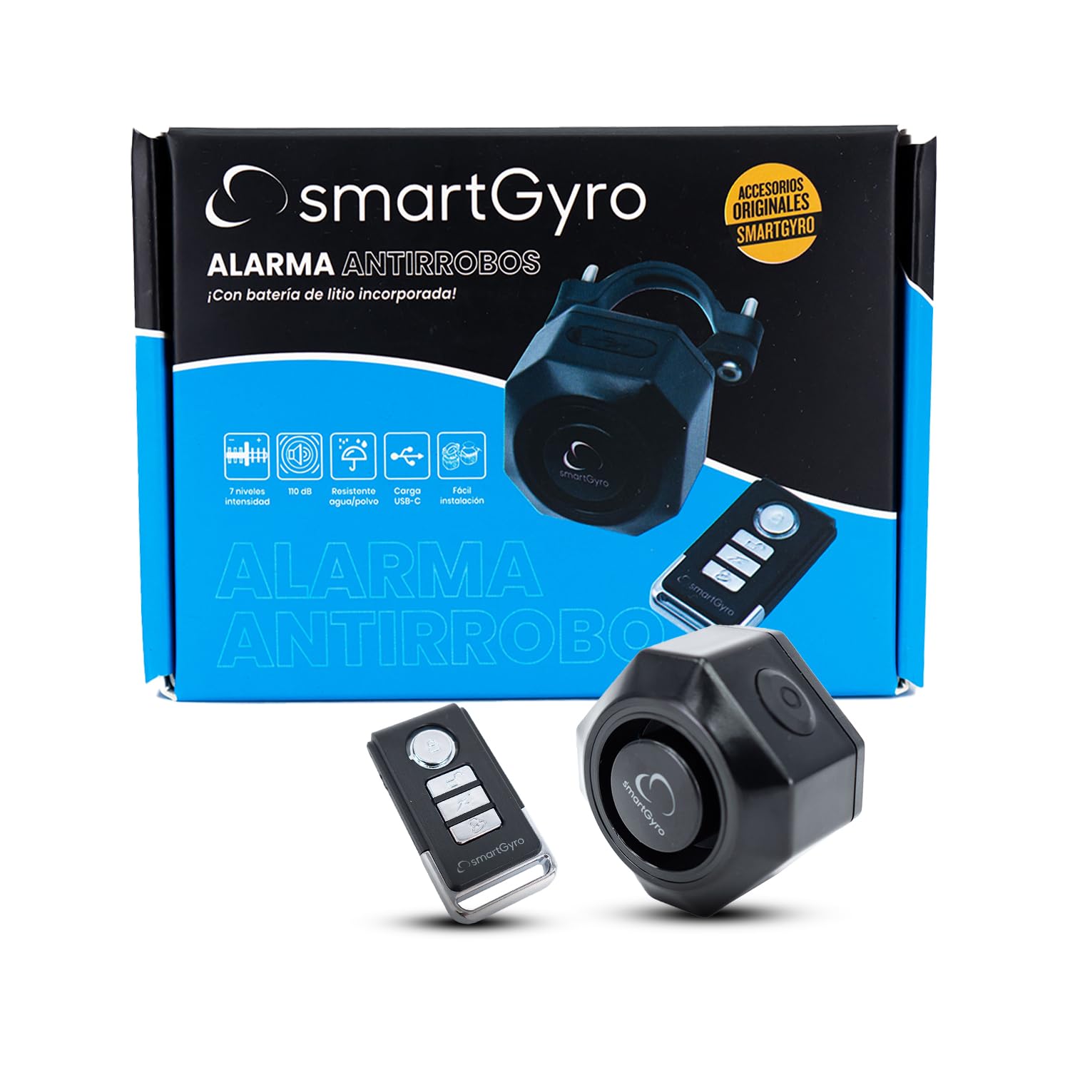 Allarme antifurto smartGyro, Allarme acustico universale per scooter elettrici e biciclette, potenza 110 dB, batteria al litio, impermeabile, installazione semplice, con telecomando