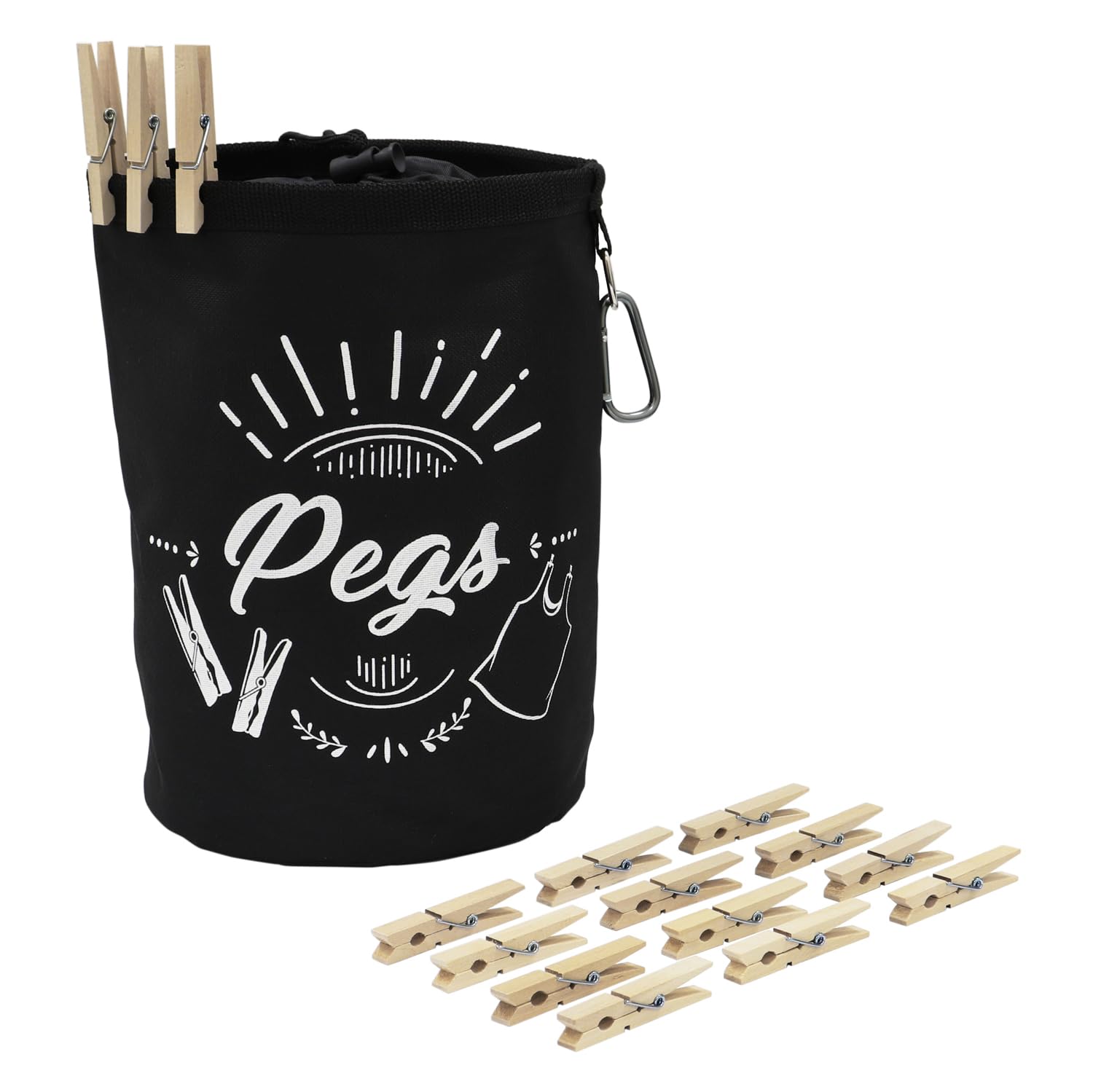 JVL Large Peg Bag with 204 Wooden Pegs, Brown (08-040-242)