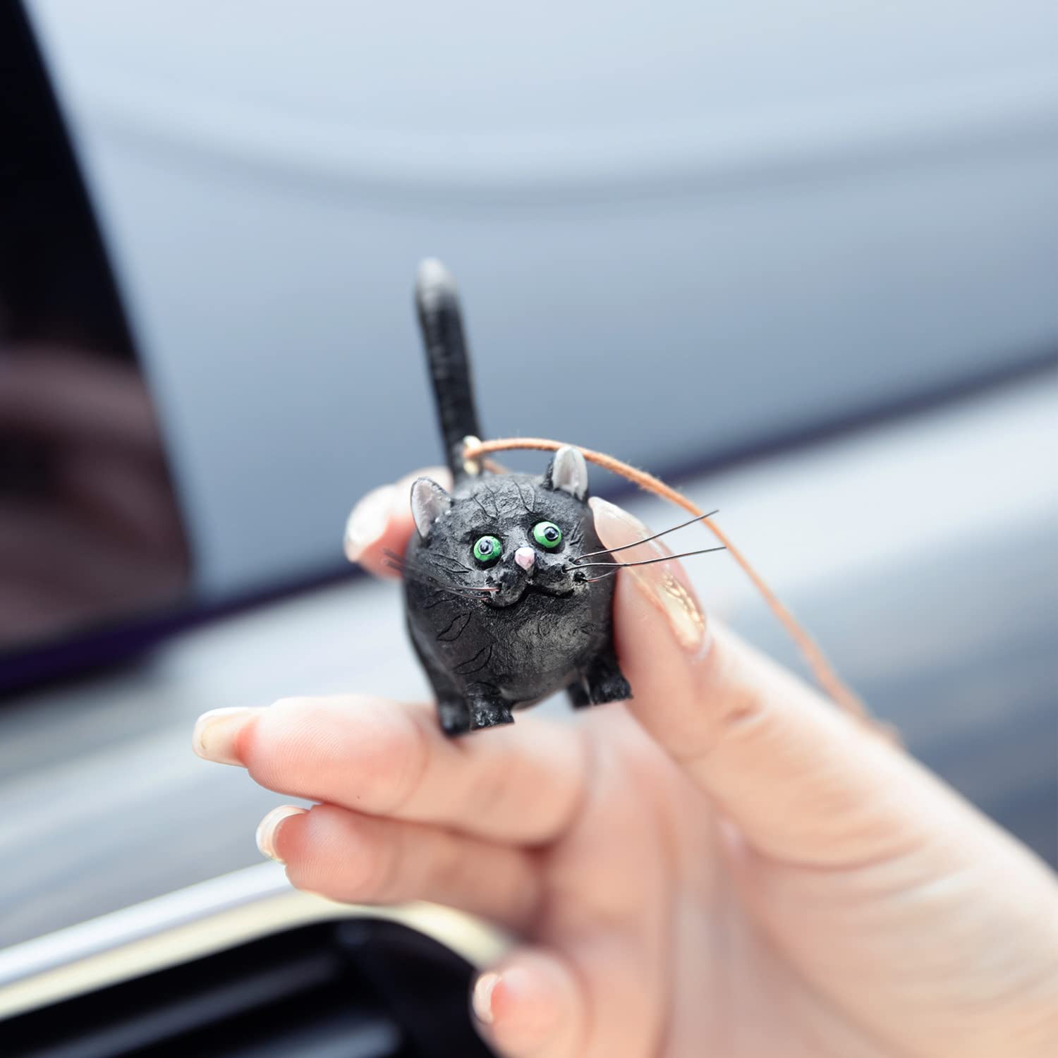 Pendentif Chat Noir Pour Rétroviseur Voiture - Déco Acrylique - Animaux Mignons - 7