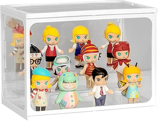 Large Glass Display Case for Figures with Light 2 Tier Clear Display Stand for Collectibles Stackable Assemble Display Box for Action Figures Toys Dustproof Clear Storage Box Showcase for Pop Mart