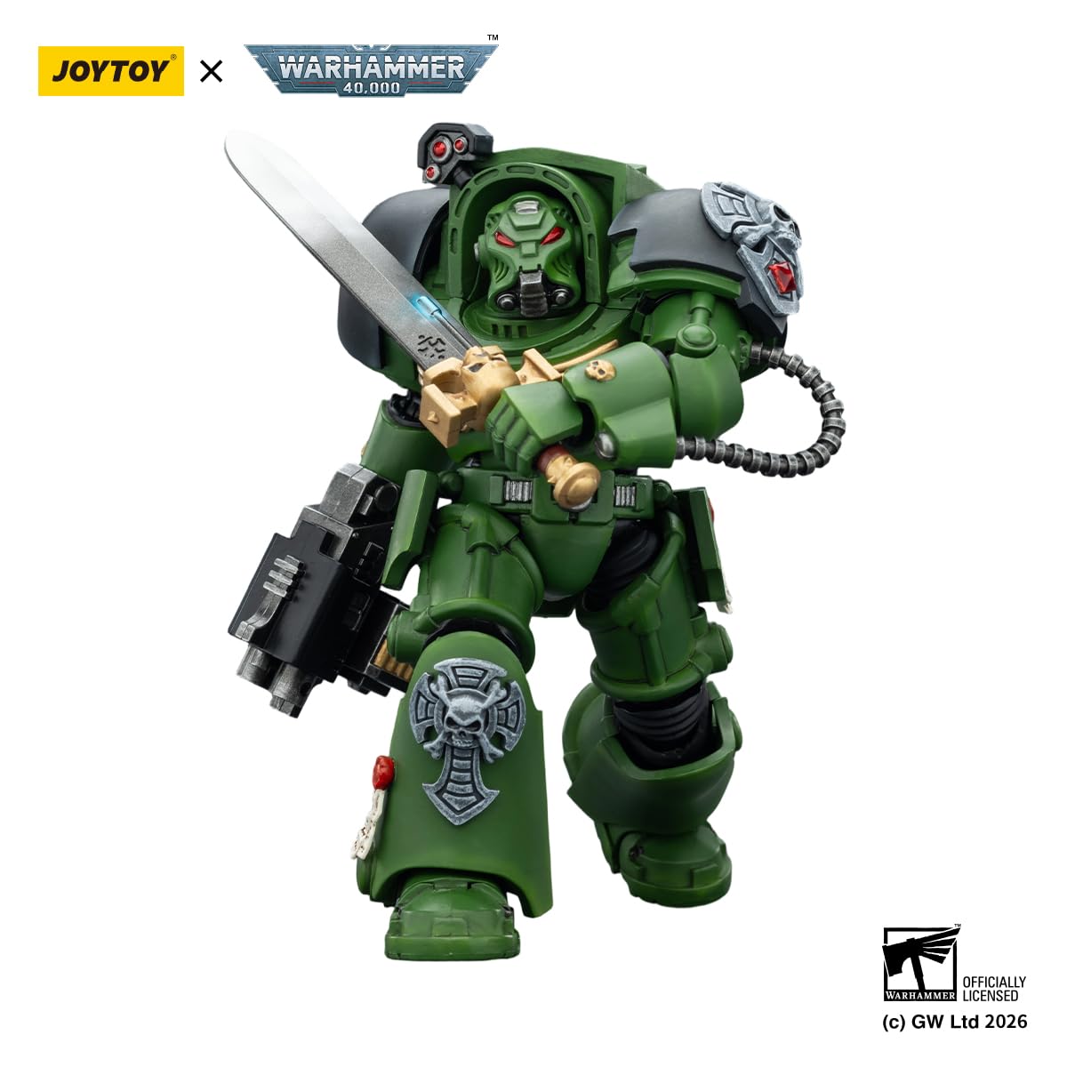 JOYTOY Action Figures Warhammer 40K Terminator Squad 1/18 Movable Model Collectible Figurine Ages 15+ (Salamanders Terminator 1 with Power Sword and Storm Bolter) - 4