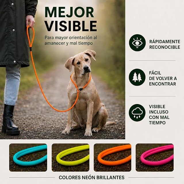 Foto 5 de 5 de Romney Biothane Pro Correa Impermeable Neón para Perros, Entrenamiento, Caza y Paseo