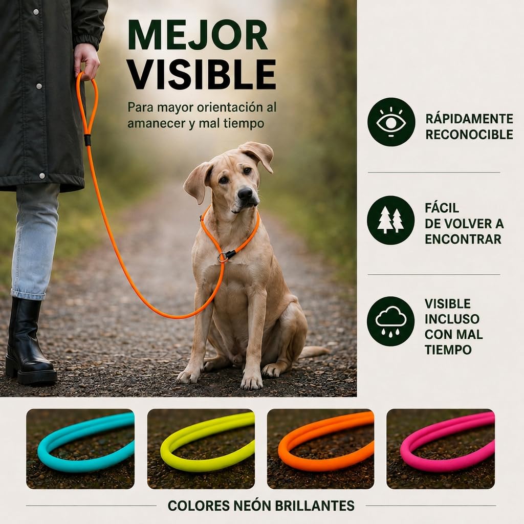 Romney Biothane Pro Correa Impermeable Neón para Perros, Entrenamiento, Caza y Paseo, Resistente a la Intemperie, Longitud Ajustable