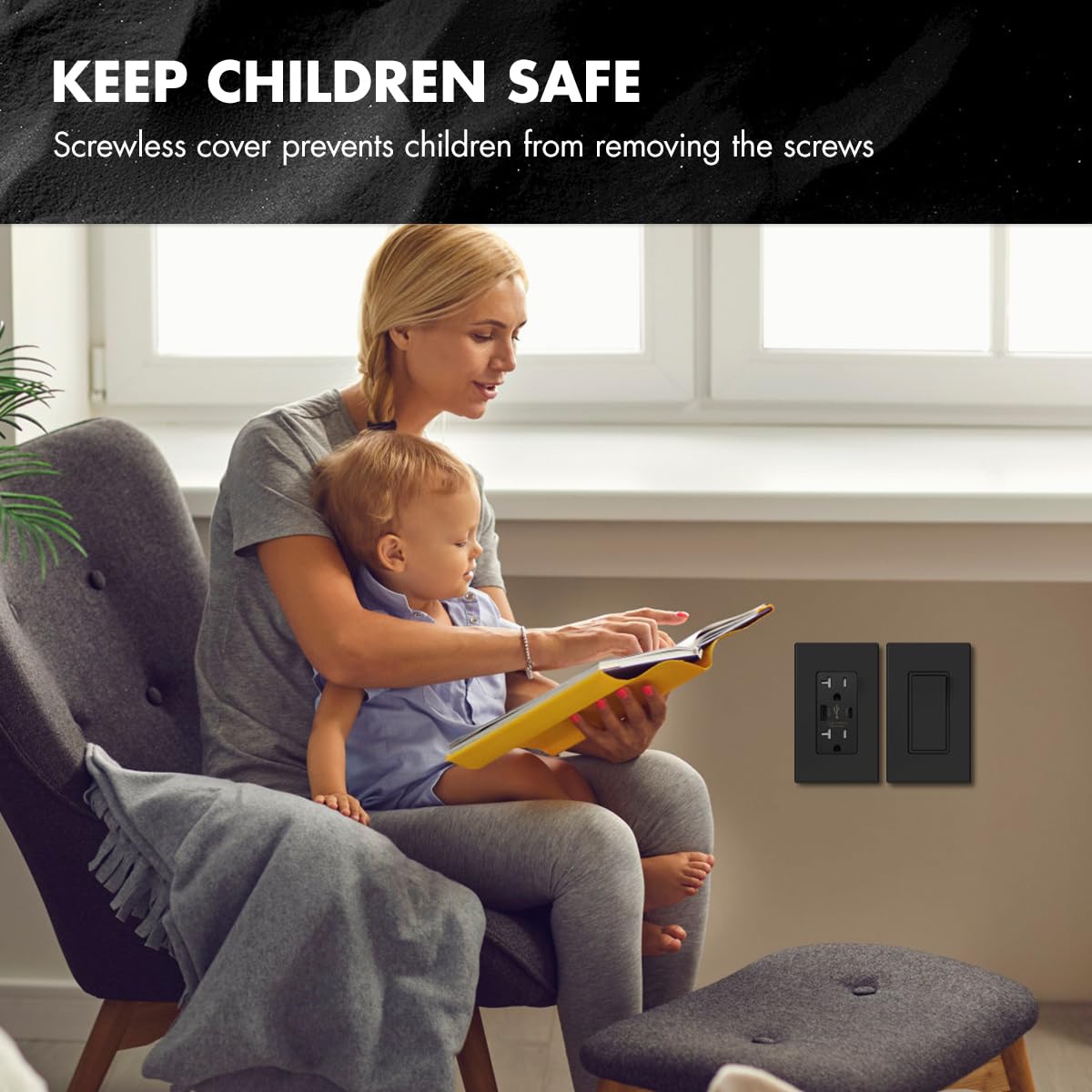 Micmi 1 Gang Decorator Wall Plates Black, Standard Size, Unbreakable Polycarbonate, Screwless Electric GFCI Switch Plate Cover ( 1 Gang Screwless Glossy Black 1 Pack)