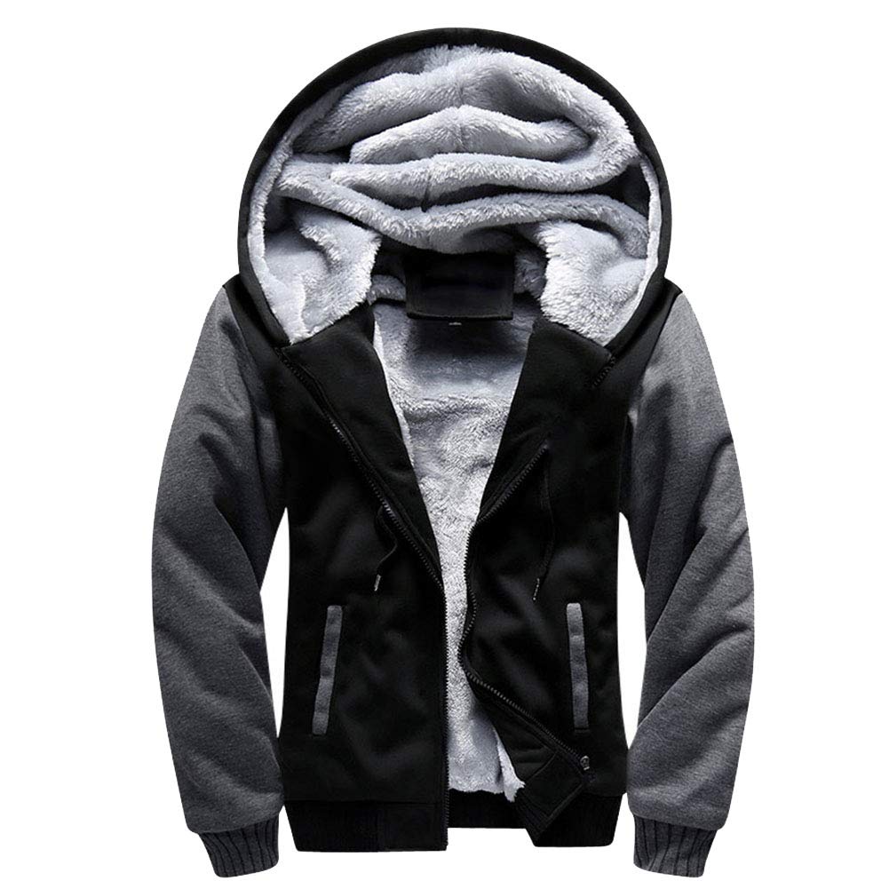 Męska polarowa bluza z kapturem, zapinana na zamek, zimowa wyściełana kurtka z kapturem, patchworkowa, bluza z kapturem, gruba, ciepła, oversize, płaszcz, Czarny szary, M