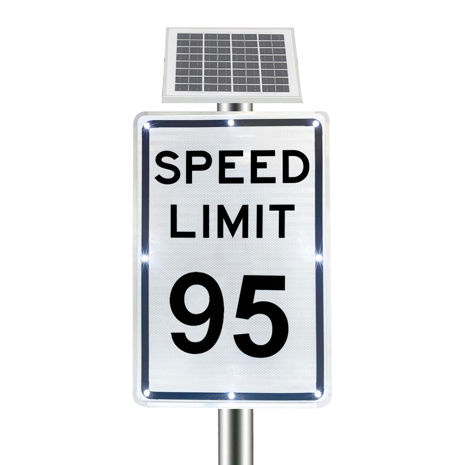 Segnale Stradale Lampeggiante a LED per Rallentare – Alimentato a Energia Solare, 45x60 cm, Cartello Solare Limite di velocità 10-95 mph, IP65, Pellicola Riflettente Grado Tecnico 95mph