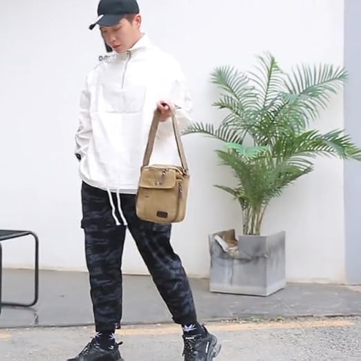 Men's Canvas Small Messenger Bag Casual Shoulder Bag Chest Bag Travel Carry BagMulti-pocket Purse, COLOR KHAKI | Fruugo NO