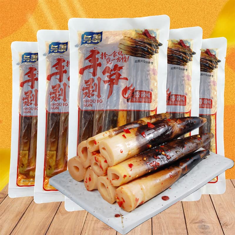Brotes de bambú pelados a mano frescos 14.11 ozpaquete, aperitivos chinos picantes instantáneos, verduras en escabeche, brotes de bambú de pimienta