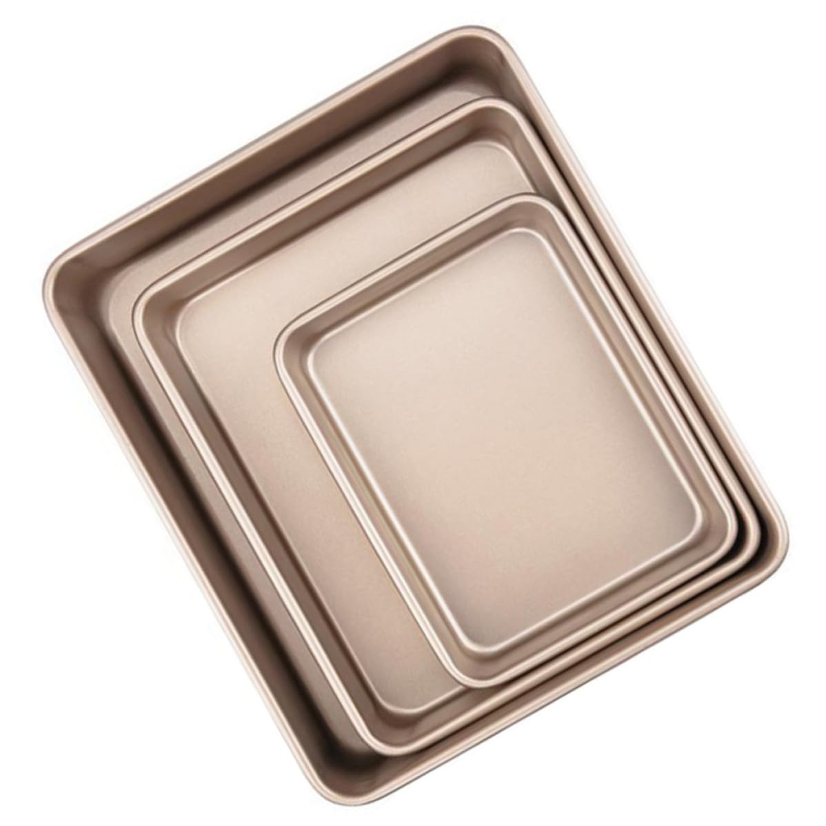 Set de 3 Moldes Rectangulares de Acero al Carbono Dorado para Hornear, Bandejas Fáciles de Usar y Convenientes para Pasteles y Fiestas de Alimentos