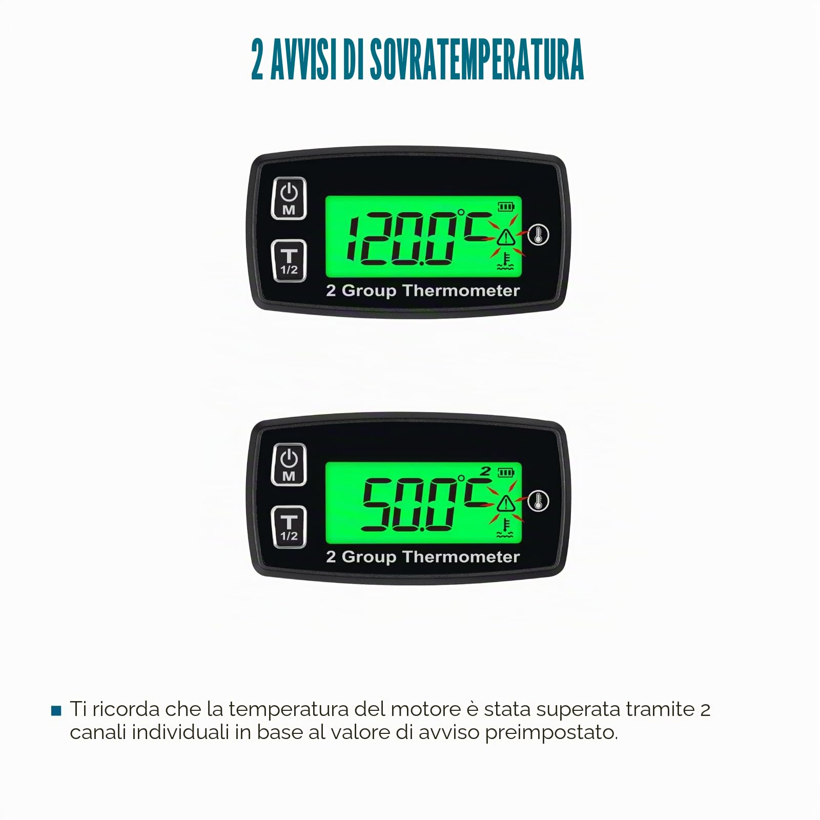 Runleader RL-TM004 temperatura termometro Celsius con doppia temperatura Display sensore retroilluminato per ATV UTV dirtbike motobike moto fuoribordo motoslitta pitbike PWC barca marino impermeabile