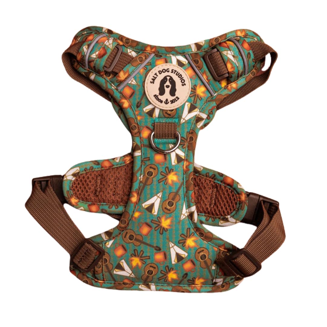 Adventure Dog Harness, Adjustable Mesh Harness for small, medium & Large Dogs, Lightweight Comfortable Harness with Front & Back D-Rings by Salt Dog Studios (Mountain Camp Out, Extra Large)