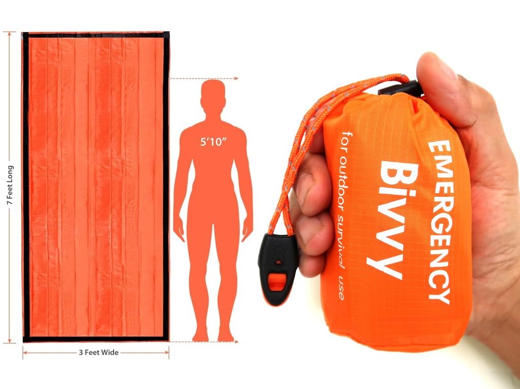 One Pack Emergency Thermal Sleeping Bag, Survival Bivvy Sacks Blanket with Whistles, Waterproof Lightweight Survival Shelter Blanket Bag Gear for Outdoor Hiking Camping Sport Adventure..