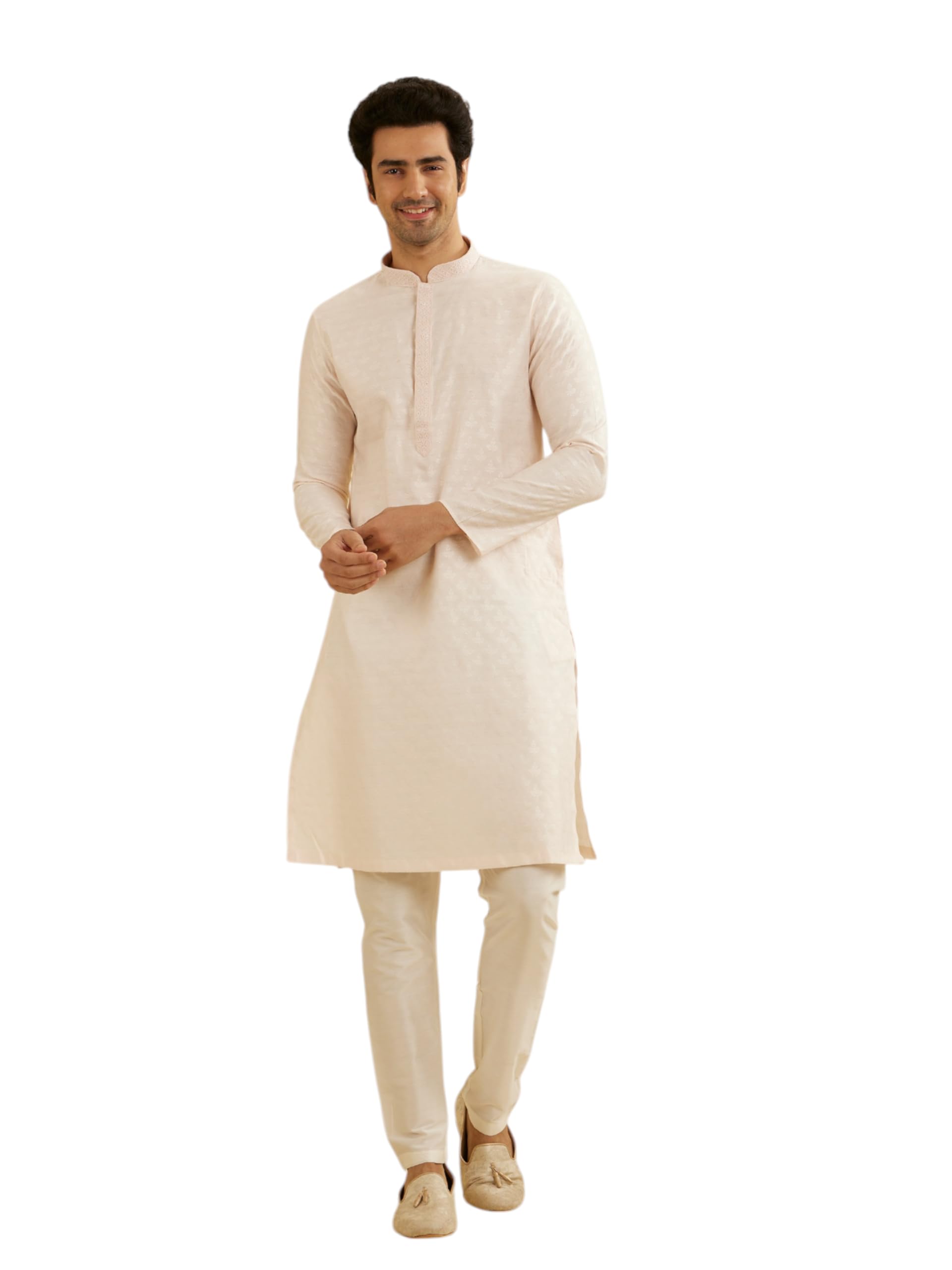 manyavar Men's Viscose Blend Digital Leaf Print Kurta Set (2pcs)-picture-10