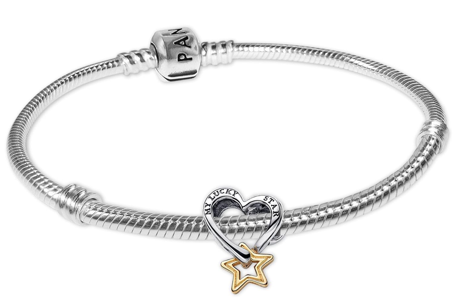 PANDORA Bracciale da donna con ciondolo a forma di stella portafortuna e cuore, set di gioielli elegante e senza tempo da indossare tutti i giorni 68598 21 cm