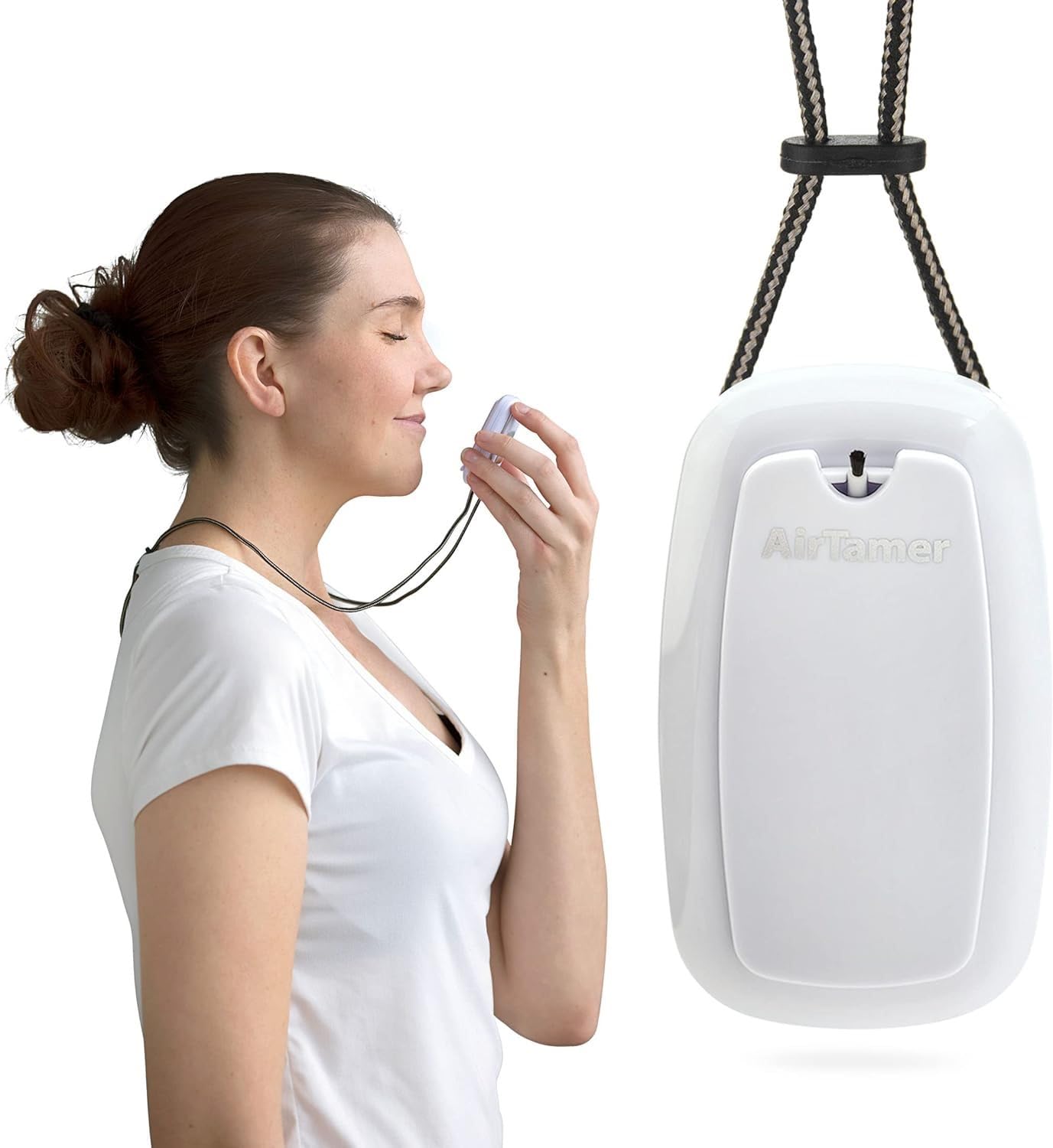 AirTamer A315W - Purificador de Aire Recargable - Generador de Iones Negativos - Contra Gérmenes y Alérgenos - Con Estuche de Viaje de Cuero - Blanco