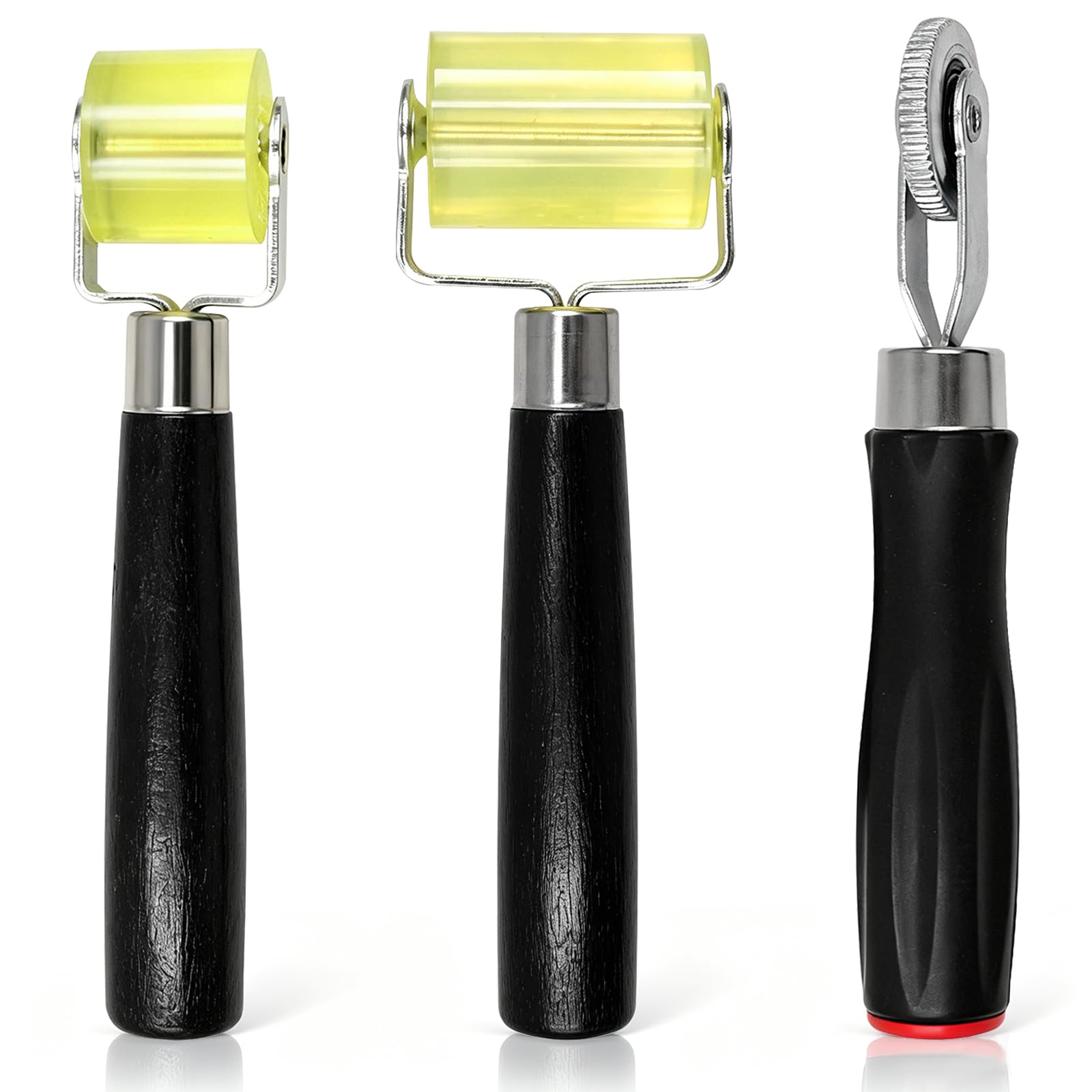 3 Pack Automotive Sound Deadening Roller Rubber Seam Roller, Bearing Fitted Professional Sound Deadener Roller, Multi-Purpose Pressure Wheel for Car Soundproofing and Wallpaper