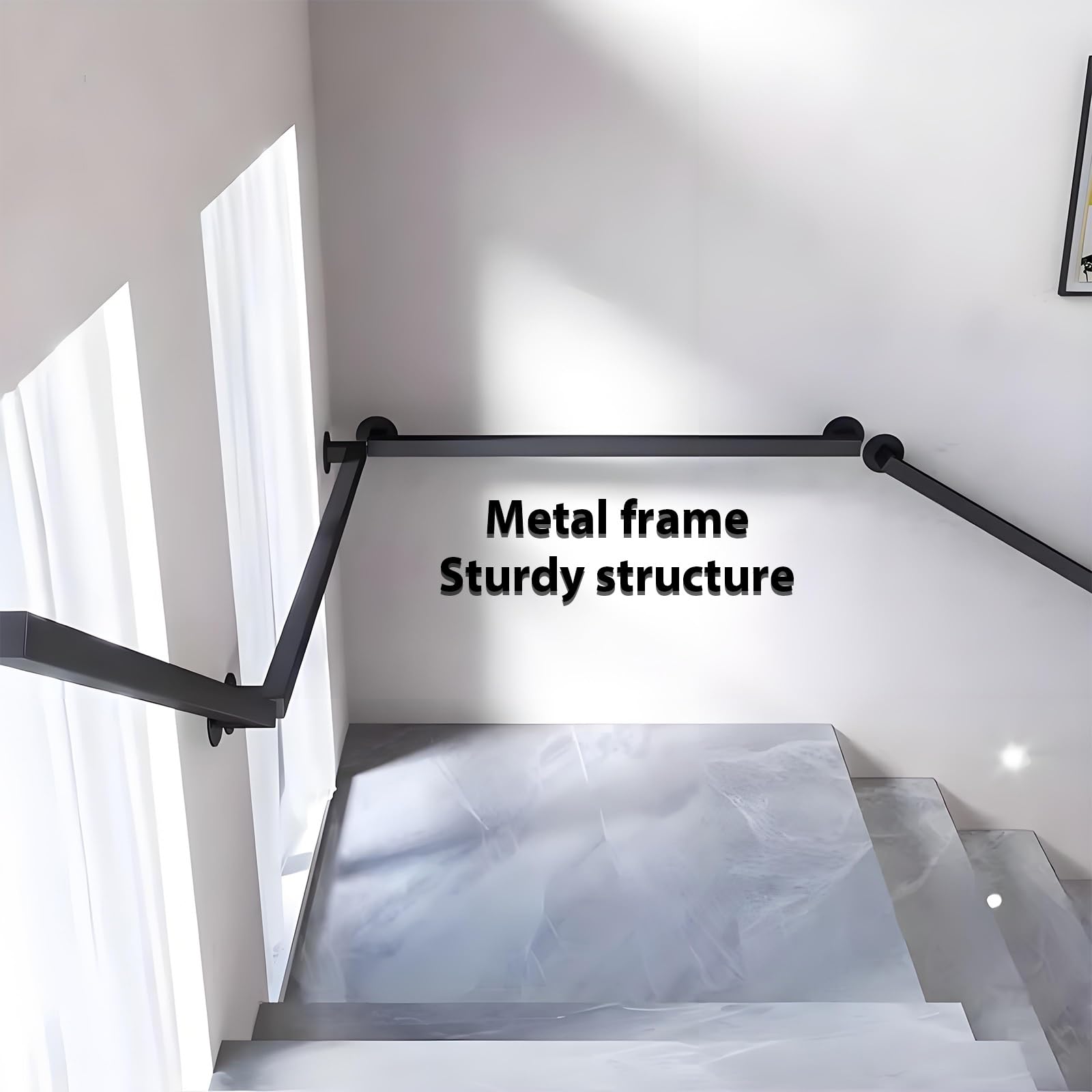 Corrimano da Interno a Parete Tubo Quadrato in Ferro Rinforzato Sicuro ed Elegante Bordi Lucidati, Facile da Installare, per Corridoi e Passerelle(50cm)