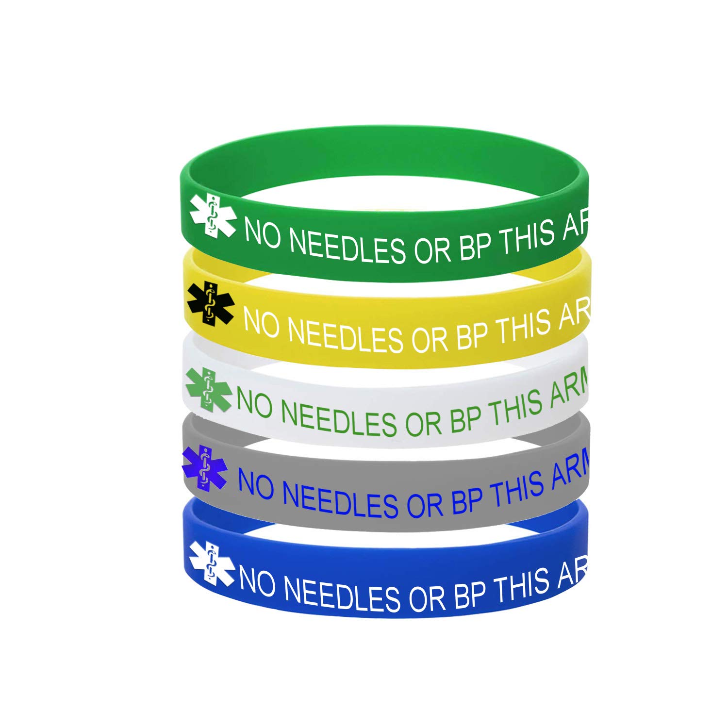 5 Color Pack-Personalized Engraved Medical Alert ID Jewelry Food Drug Allergy Bracelets,100% Silicone Rubber ID Survivor Bracelet Band,Emergency Contact Bracelet,Diabetes Bracelet,5.5"-7.9"