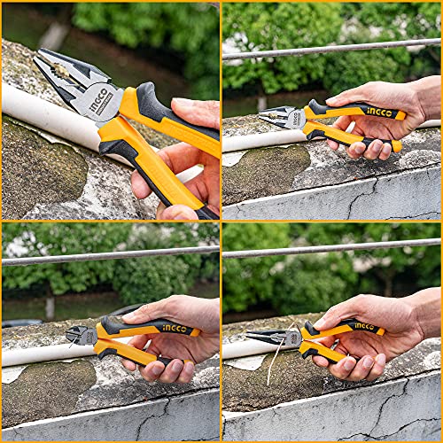 Ingco Pliers Tool Set, 3Pcs Small Plier Set, 8 Inch Combination Pliers, 6 Inch Diagonal Cutting Pliers, 6 Inch Needle Nose Pliers Hkps28318 #TOP4