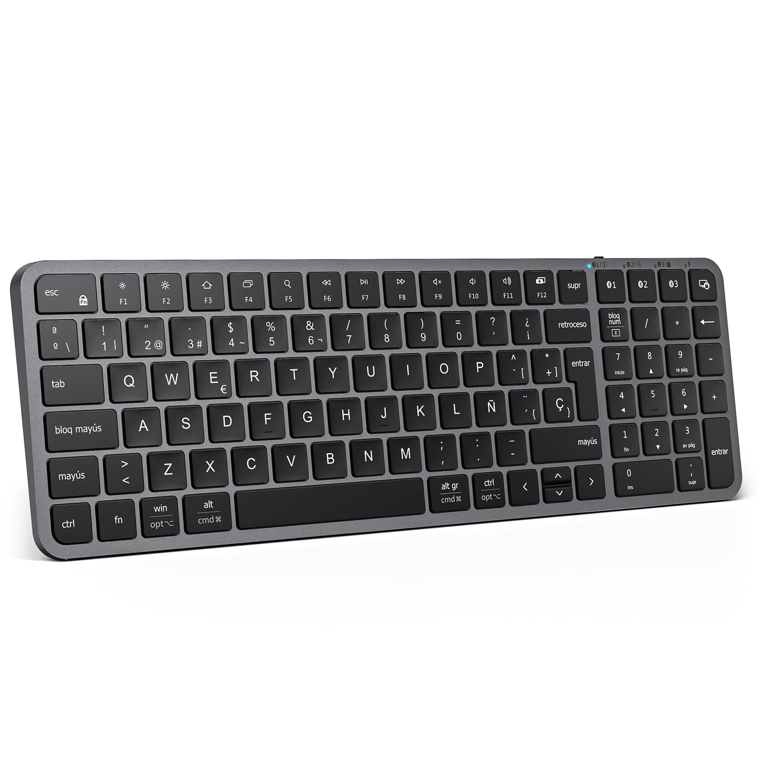 iClever BK20 Teclado Bluetooth, Teclado Inalámbrico QWERTY Español con Numérico, Multi-Dispositivo Recargable y Conexión Estable de Tamaño Compacto para MacBook, Portátil, iPad, Tablet, Win