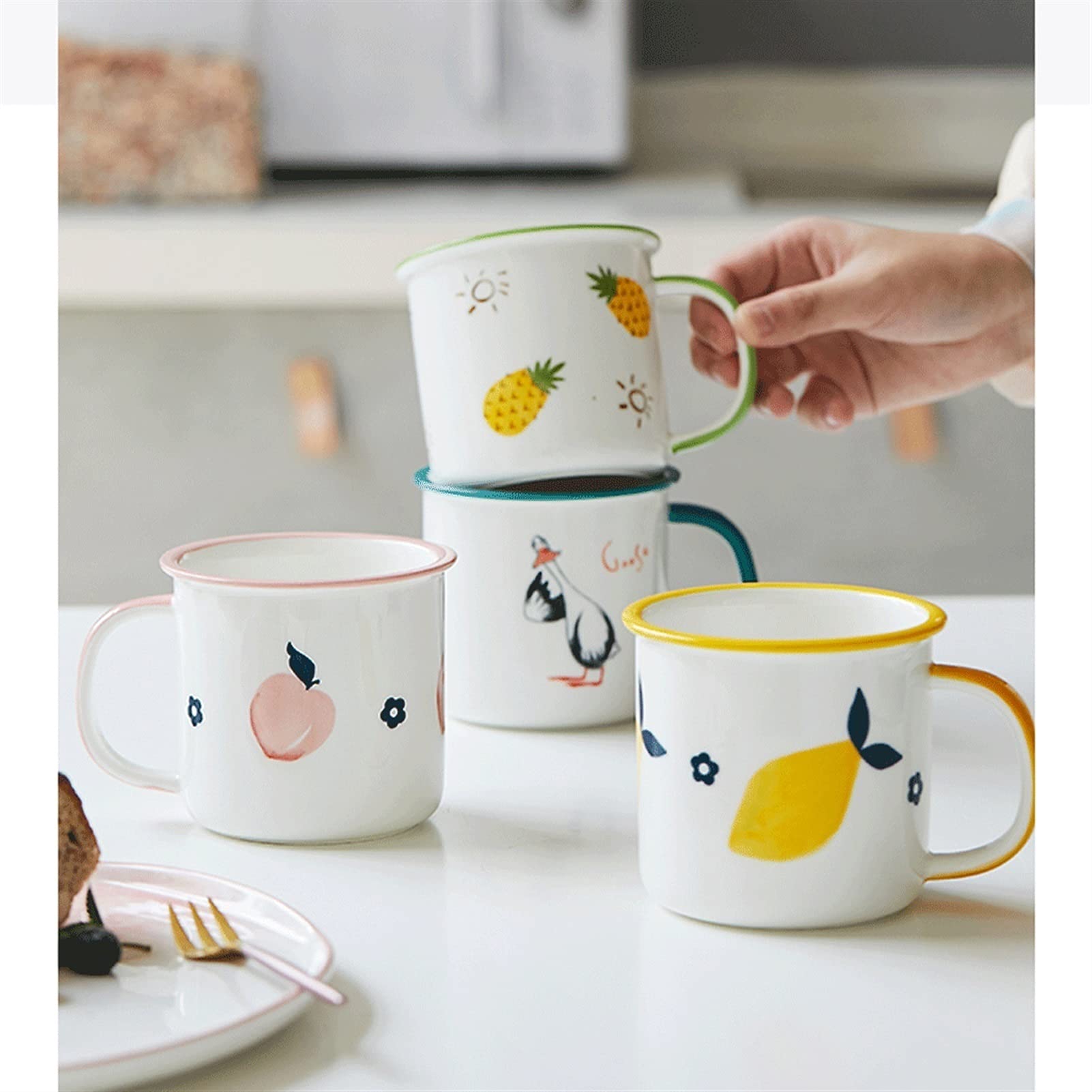 Kaffeetassen, Teetasse, Milchbecher, Obst, kreative Emaille-Imitation, persönlicher Haushalts-Milchkaffee-Keramikbecher, wiederverwendbarer Teebecher, tragbarer Wasserbecher für Zuhause, Büro, Re