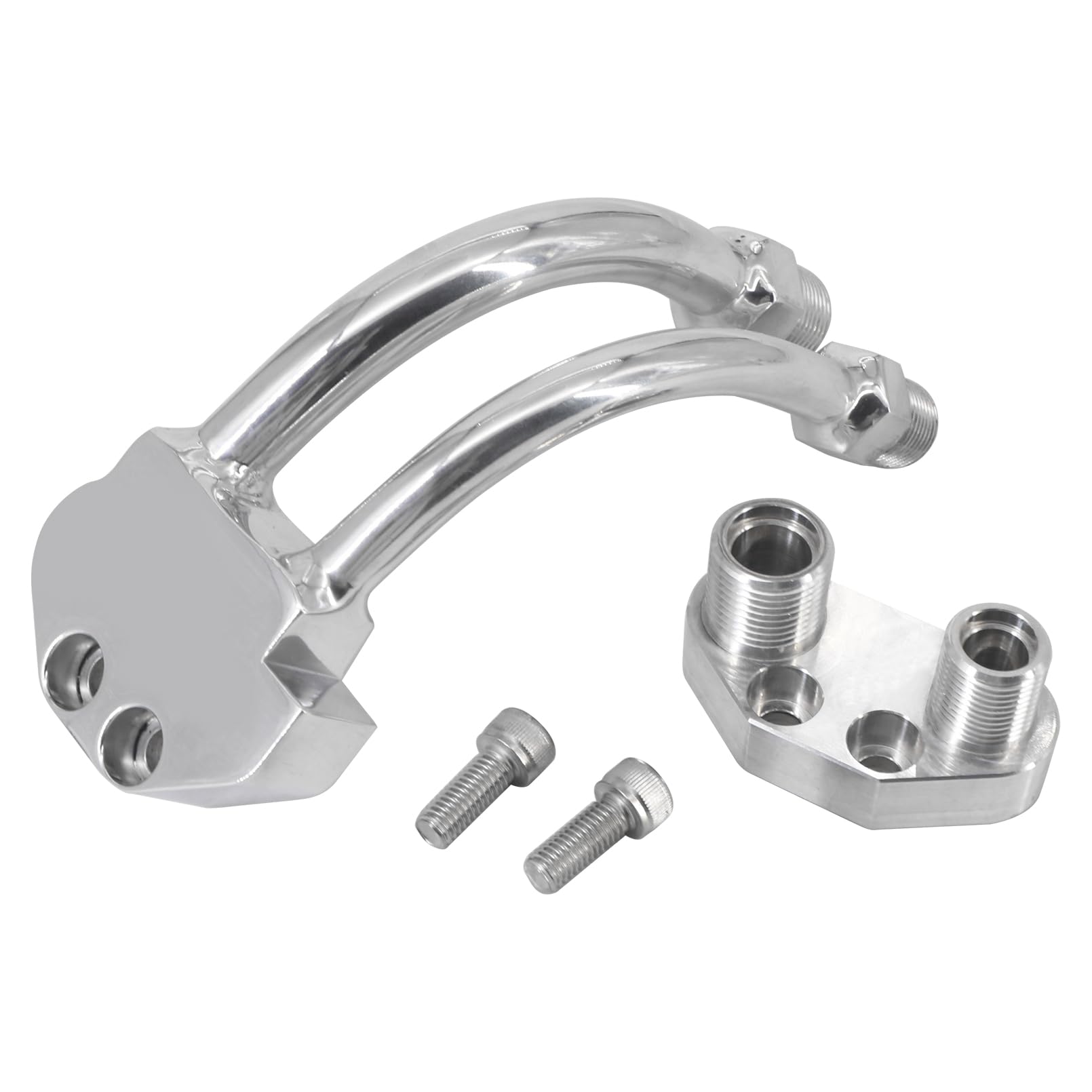 Tektall A/C Compressor Curved Manifold w/Adapter Fitting Compatible with Sanden SD7B10 7176 SD7 Style, Chrome